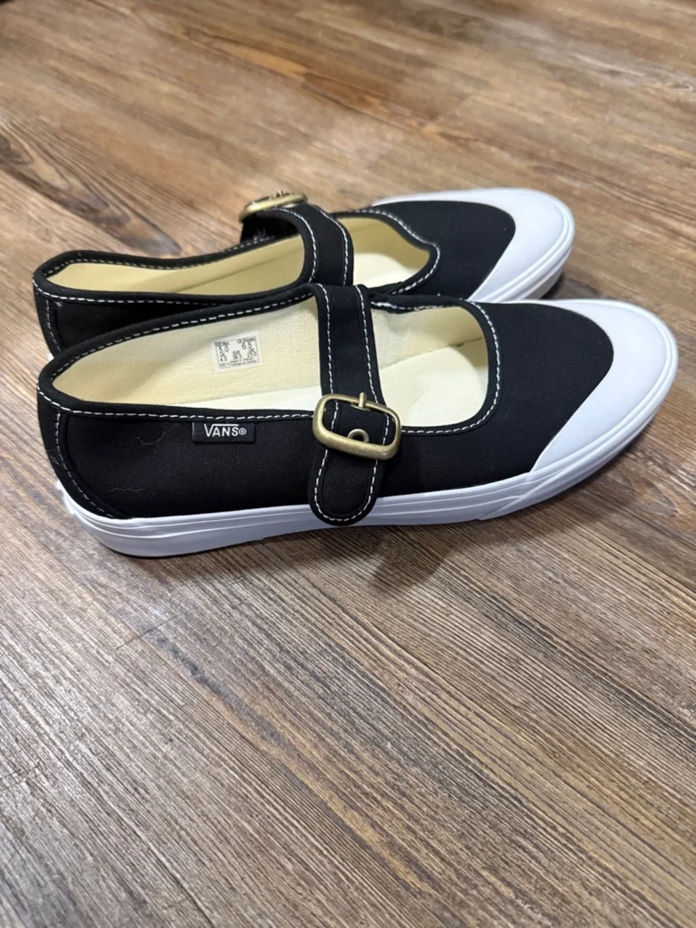Vans Kids Black and White Mary Jane Canvas Sneakers with Buckle - Picture 3 of 5